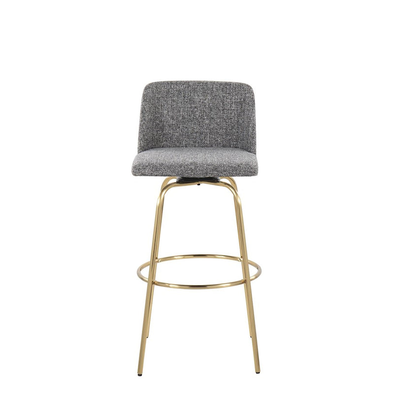 LumiSource Toriano 30" Barstool, Set/2, Grey Noise/Gold