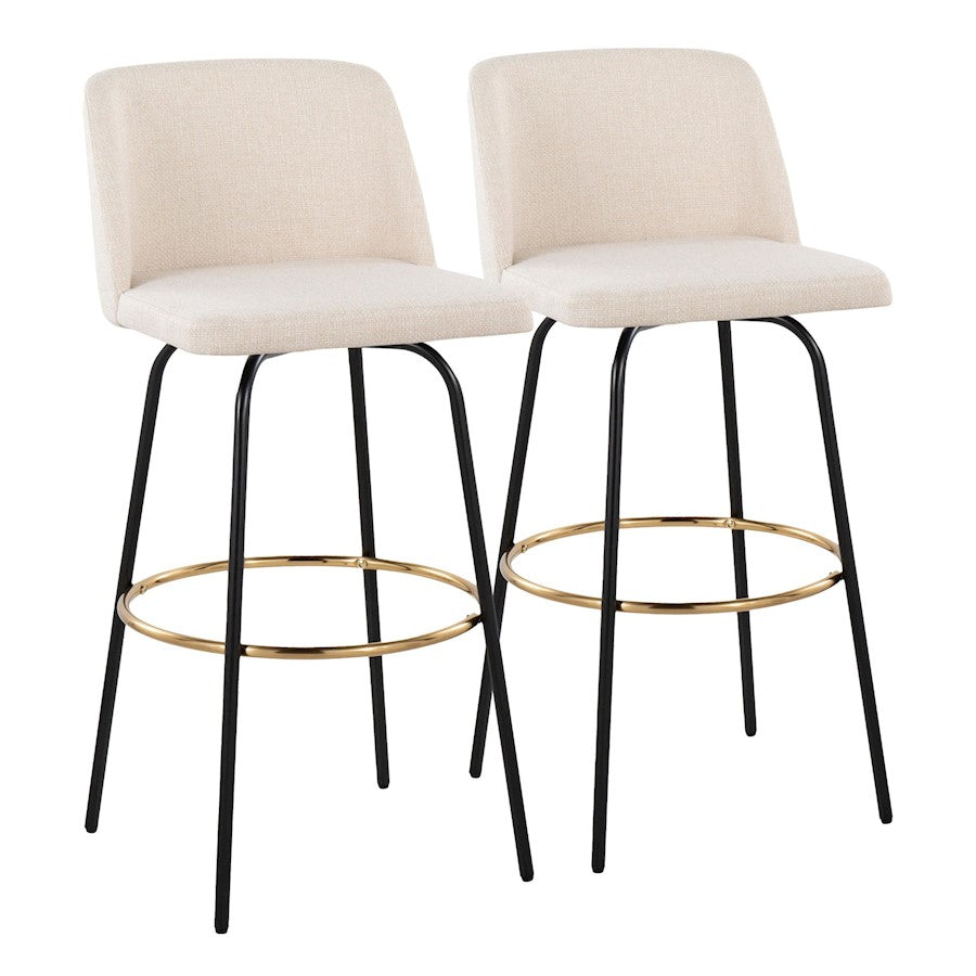LumiSource Toriano 30" Barstool, Set/2, CRN/BK/Gold - B30-TRNO-CLARZG2BKNCR2