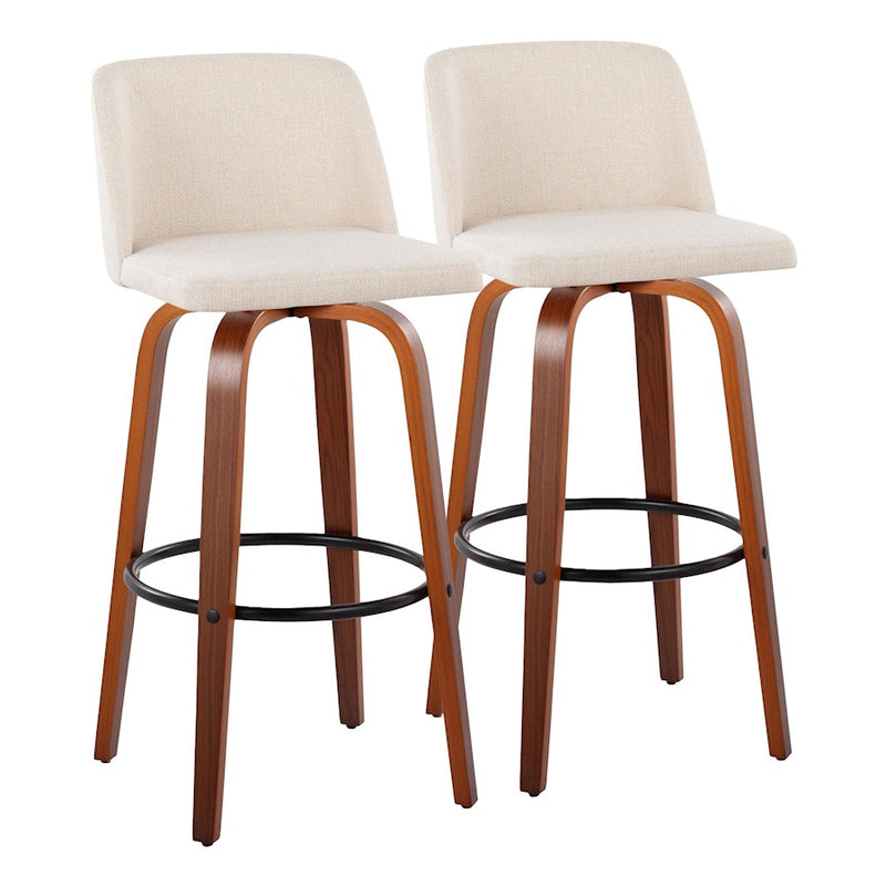 LumiSource Toriano 30" Barstool, Set/2, WAL/CR Noise/BK - B30-TRNO-GRTZQ2WLNCR2