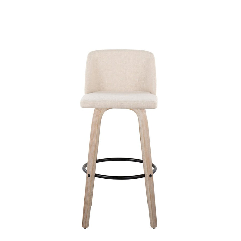LumiSource Toriano 30in Barstool Set of 2 | Farmhouse White-Washed Wood, Cream Fabric, Black Metal | Kitchen Island | Model B30-TRNO-GRTZQ2WWNCR2