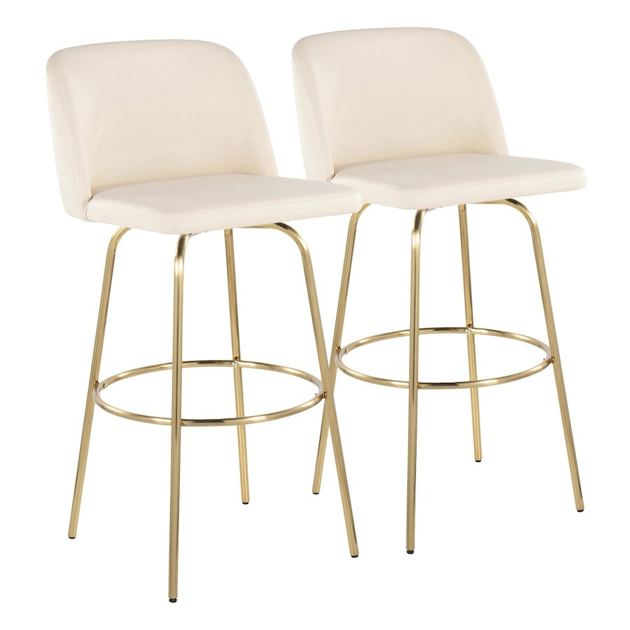 LumiSource Toriano 30" Barstool, Set of 2, Cream/Gold - B30-TRNOPU-CLARZG2AUCR2