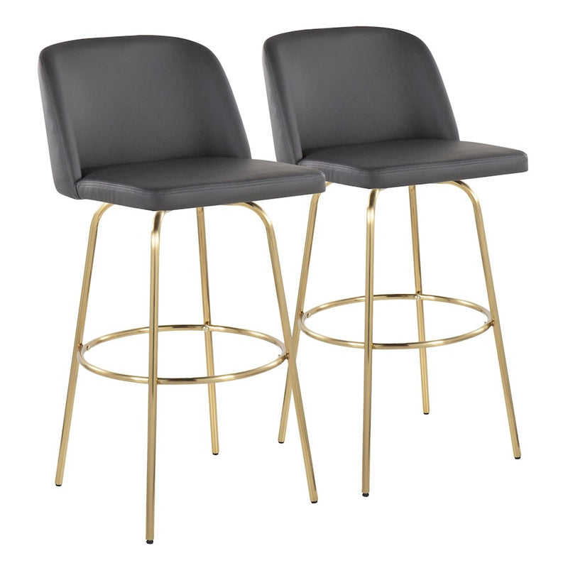 LumiSource Toriano 30" Barstool, Set of 2, Grey/Gold - B30-TRNOPU-CLARZG2AUGY2