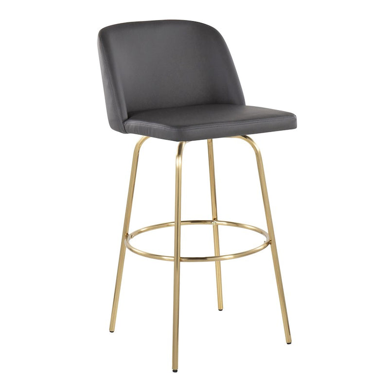 LumiSource Toriano 30in Barstool Set of 2 | Contemporary Grey PU Leather, Gold Metal | Kitchen Island & Bar Seating | Model B30-TRNOPU-CLARZG2AUGY2