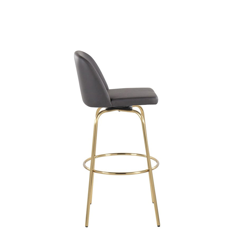 LumiSource Toriano 30" Barstool, Set of 2, Grey/Gold