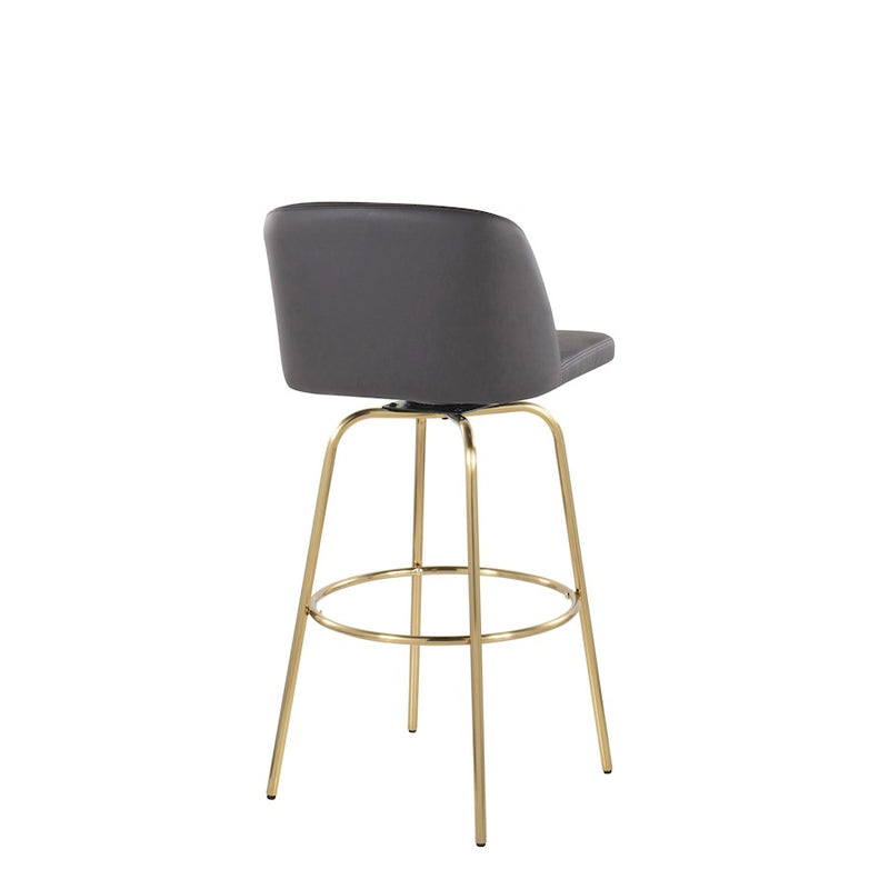 LumiSource Toriano 30in Barstool Set of 2 | Contemporary Grey PU Leather, Gold Metal | Kitchen Island & Bar Seating | Model B30-TRNOPU-CLARZG2AUGY2