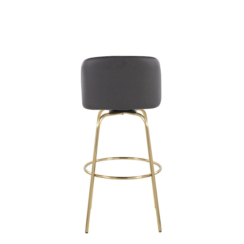 LumiSource Toriano 30in Barstool Set of 2 | Contemporary Grey PU Leather, Gold Metal | Kitchen Island & Bar Seating | Model B30-TRNOPU-CLARZG2AUGY2