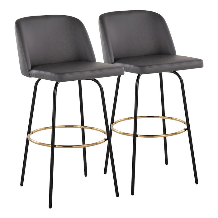LumiSource Toriano 30" Barstool, Set/2, GY/BK/Gold - B30-TRNOPU-CLARZG2BKGY2