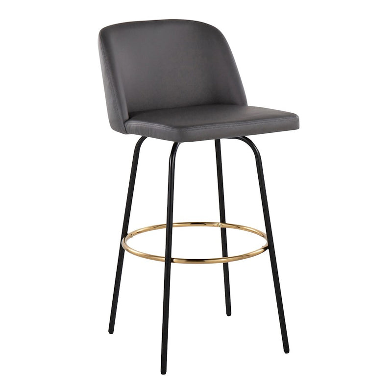 LumiSource Toriano 30in Barstool Set of 2 | Contemporary Grey PU, Black and Gold Metal | Kitchen Island & Bar Seating | Model B30-TRNOPU-CLARZG2BKGY2