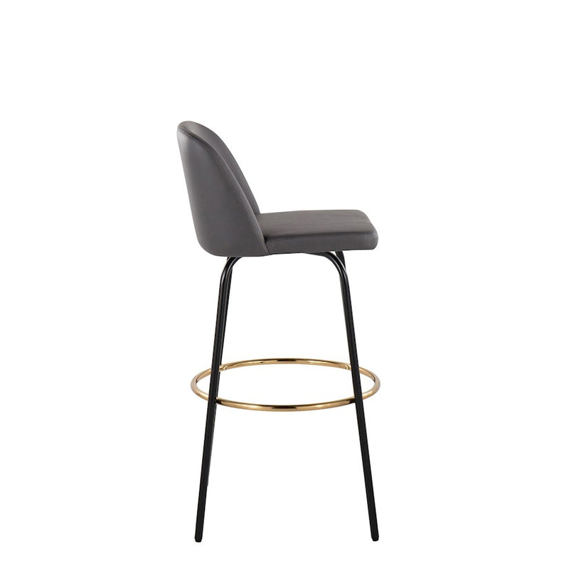 LumiSource Toriano 30in Barstool Set of 2 | Contemporary Grey PU, Black and Gold Metal | Kitchen Island & Bar Seating | Model B30-TRNOPU-CLARZG2BKGY2