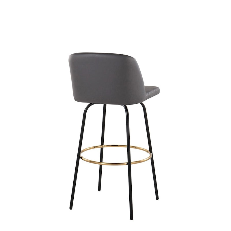 LumiSource Toriano 30in Barstool Set of 2 | Contemporary Grey PU, Black and Gold Metal | Kitchen Island & Bar Seating | Model B30-TRNOPU-CLARZG2BKGY2
