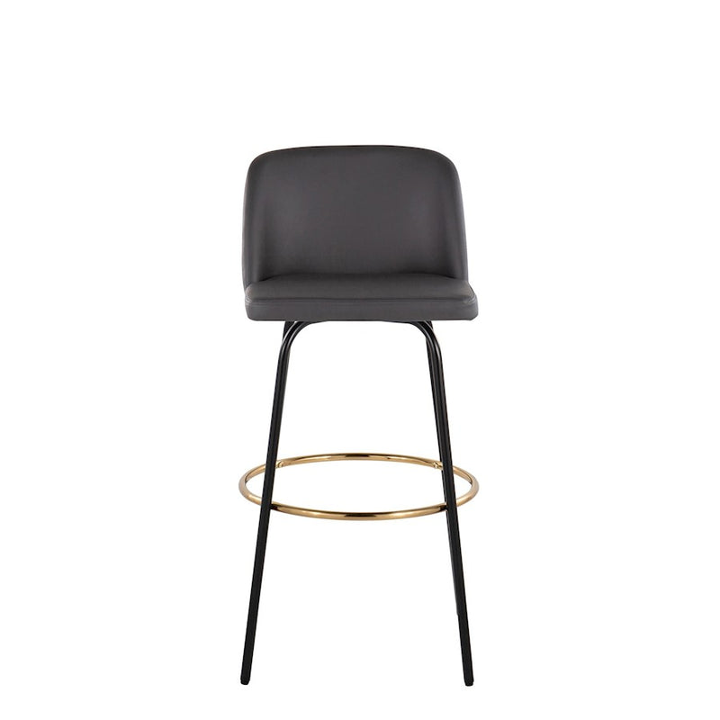 LumiSource Toriano 30in Barstool Set of 2 | Contemporary Grey PU, Black and Gold Metal | Kitchen Island & Bar Seating | Model B30-TRNOPU-CLARZG2BKGY2