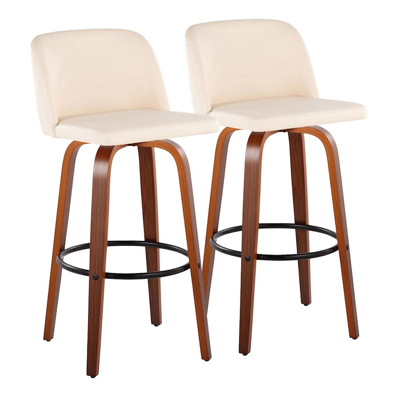 LumiSource Toriano 30" Barstool, Set/2, WAL/CR/BK - B30-TRNOPU-GRTZQ2WLCR2