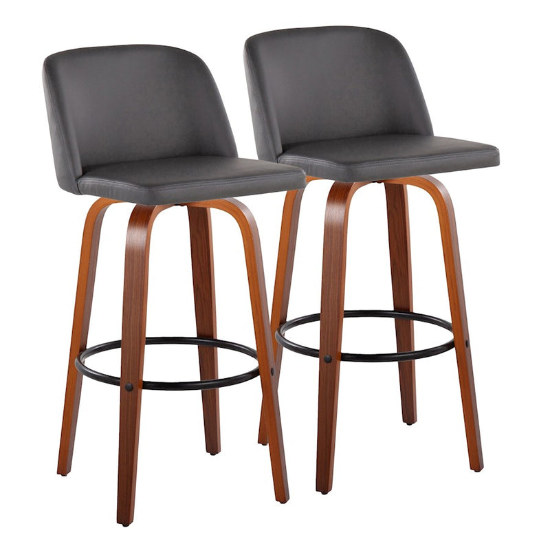 LumiSource Toriano 30" Barstool, Set/2, WAL/GY/BK - B30-TRNOPU-GRTZQ2WLGY2