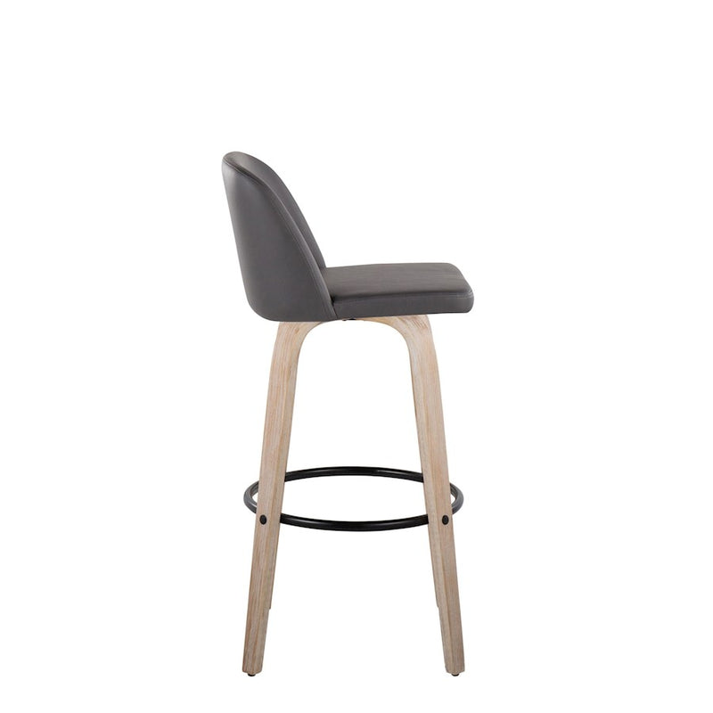LumiSource Toriano 30in Barstool Set of 2 | Farmhouse White-Washed Wood, Grey PU, Black Metal | Kitchen Island & Bar | Model B30-TRNOPU-GRTZQ2WWGY2