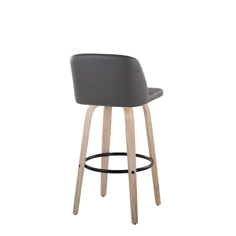 LumiSource Toriano 30in Barstool Set of 2 | Farmhouse White-Washed Wood, Grey PU, Black Metal | Kitchen Island & Bar | Model B30-TRNOPU-GRTZQ2WWGY2