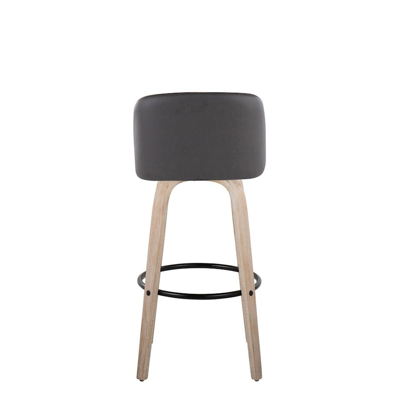LumiSource Toriano 30in Barstool Set of 2 | Farmhouse White-Washed Wood, Grey PU, Black Metal | Kitchen Island & Bar | Model B30-TRNOPU-GRTZQ2WWGY2