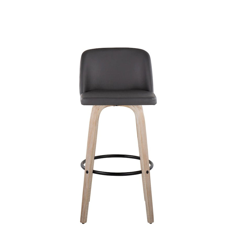 LumiSource Toriano 30in Barstool Set of 2 | Farmhouse White-Washed Wood, Grey PU, Black Metal | Kitchen Island & Bar | Model B30-TRNOPU-GRTZQ2WWGY2