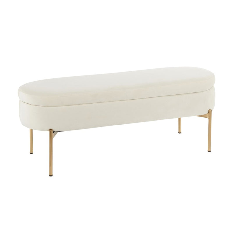 LumiSource Chloe 48in Storage Bench | Glam Gold Metal and Cream Velvet | Entryway & Bedroom Seating with Hidden Storage | Model BC-CHLOESTORAUVCR