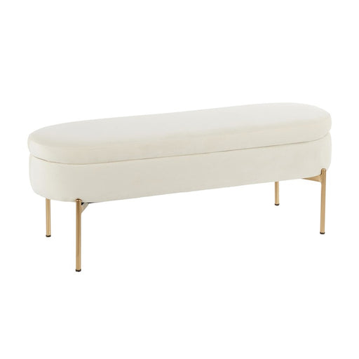 LumiSource Chloe 48in Storage Bench | Glam Gold Metal and Cream Velvet | Entryway & Bedroom Seating with Hidden Storage | Model BC-CHLOESTORAUVCR
