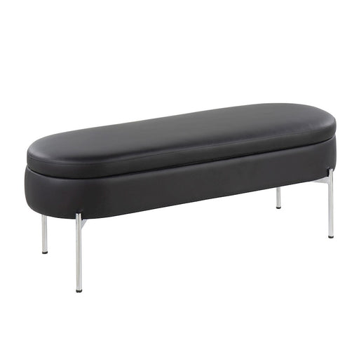 LumiSource Chloe Storage Bench in Chrome/Black PU - BC-CHLOESTORBK