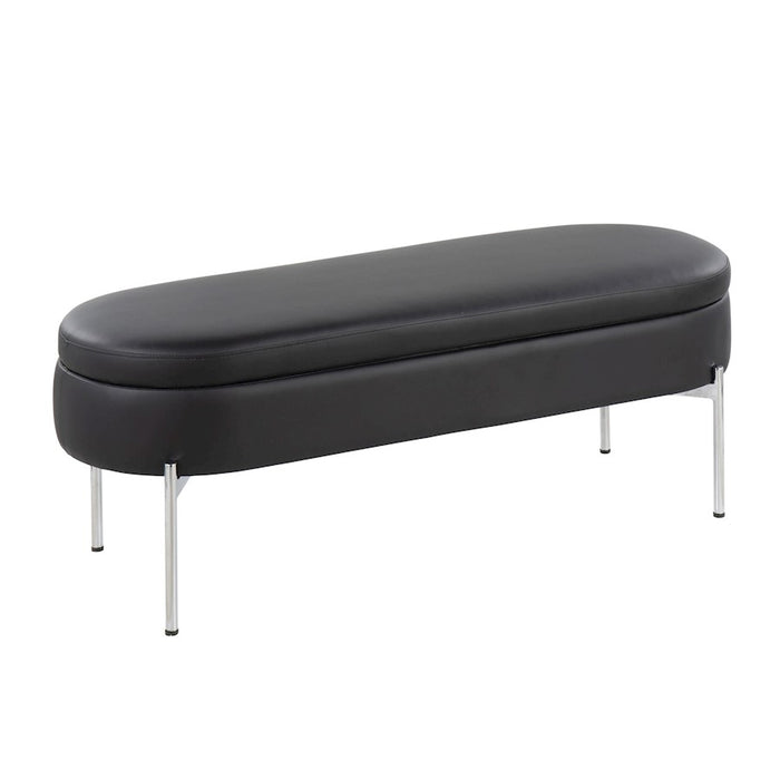 LumiSource Chloe Storage Bench in Chrome/Black PU - BC-CHLOESTORBK