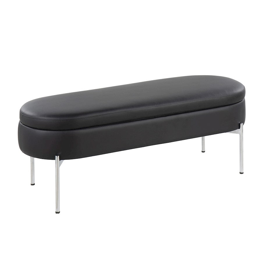 LumiSource Chloe Storage Bench in Chrome/Black PU - BC-CHLOESTORBK