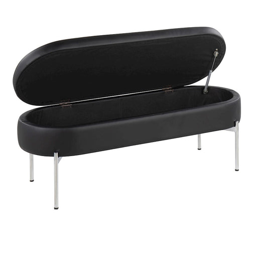 LumiSource Chloe Storage Bench in Chrome/Black PU