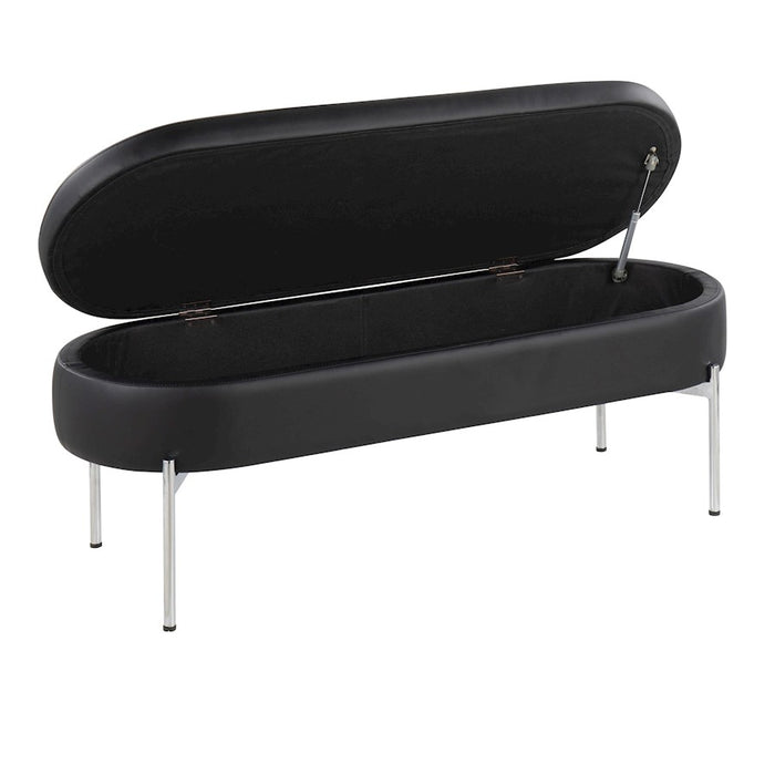 LumiSource Chloe Storage Bench in Chrome/Black PU
