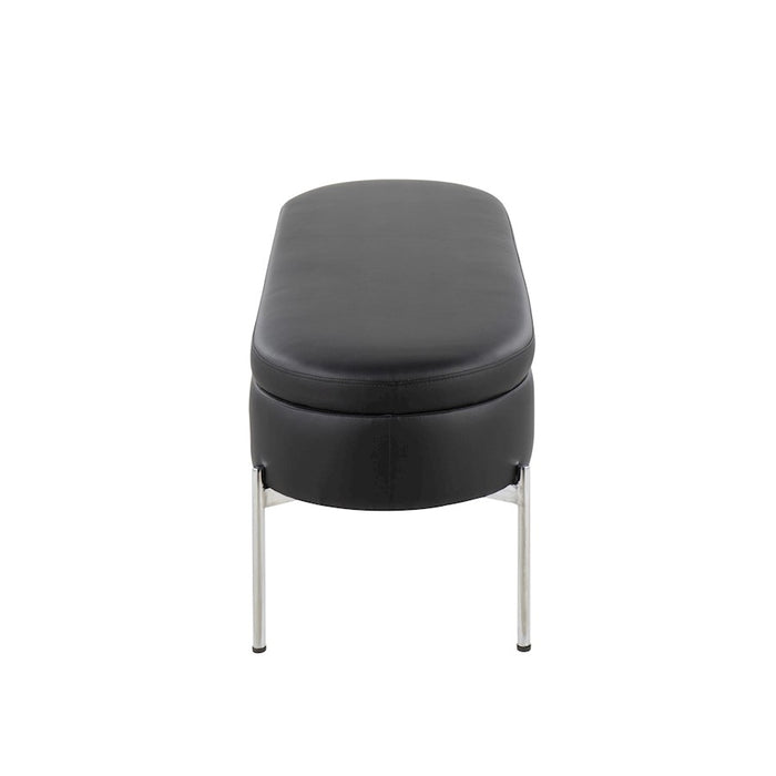LumiSource Chloe Storage Bench in Chrome/Black PU