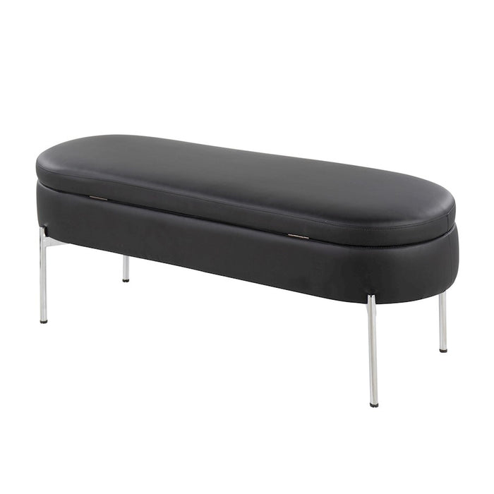 LumiSource Chloe Storage Bench in Chrome/Black PU