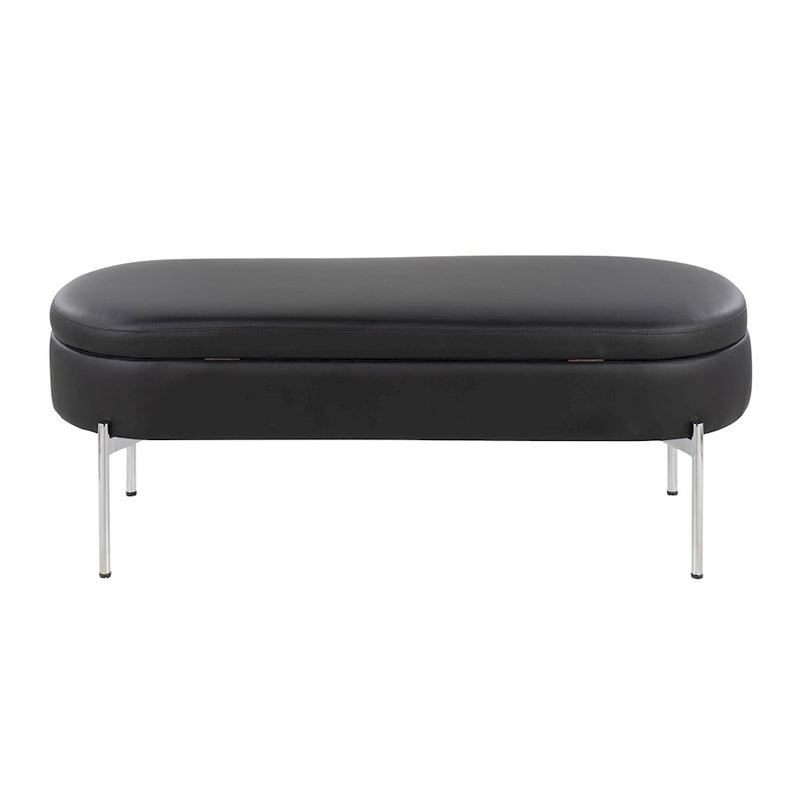 LumiSource Chloe 48in Storage Bench | Glam Chrome and Black PU | Entryway & Bedroom Seating with Hidden Storage | Model BC-CHLOESTORBK