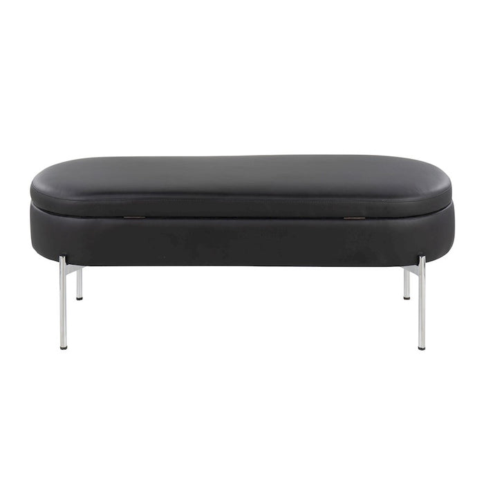 LumiSource Chloe Storage Bench in Chrome/Black PU