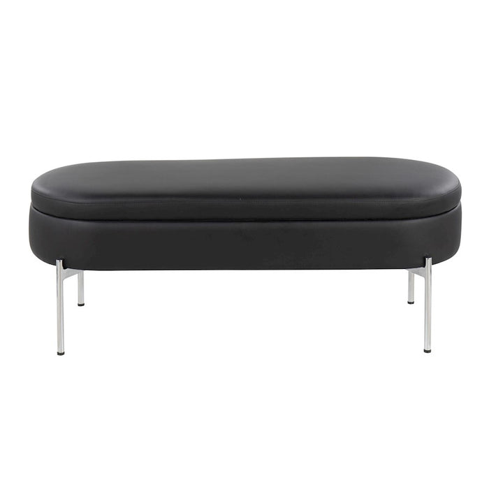 LumiSource Chloe Storage Bench in Chrome/Black PU