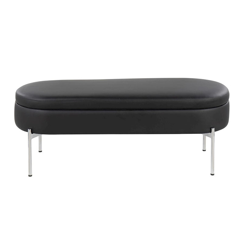 LumiSource Chloe 48in Storage Bench | Glam Chrome and Black PU | Entryway & Bedroom Seating with Hidden Storage | Model BC-CHLOESTORBK