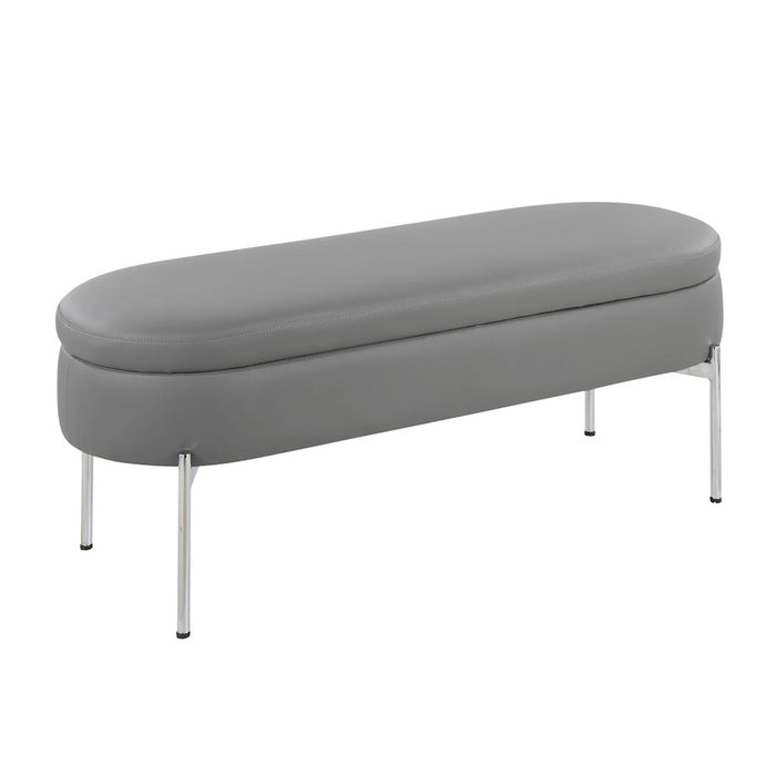 LumiSource Chloe Storage Bench in Chrome/Grey PU - BC-CHLOESTORGY
