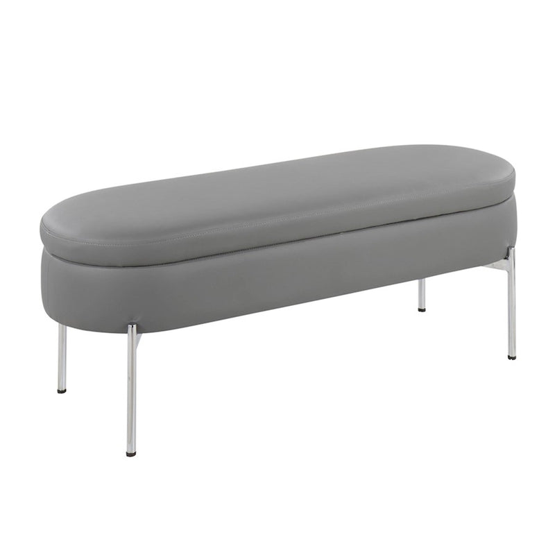 LumiSource Chloe 48in Storage Bench | Glam Chrome and Grey PU Faux Leather | Entryway & Bedroom Seating with Hidden Storage | Model BC-CHLOESTORGY