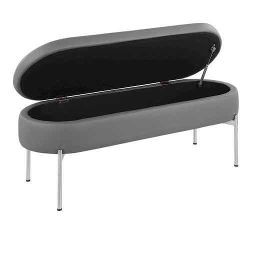 LumiSource Chloe Storage Bench in Chrome/Grey PU