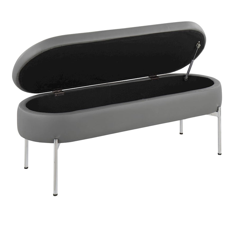 LumiSource Chloe 48in Storage Bench | Glam Chrome and Grey PU Faux Leather | Entryway & Bedroom Seating with Hidden Storage | Model BC-CHLOESTORGY