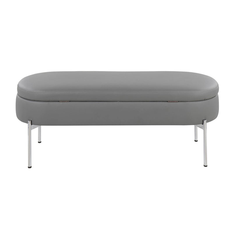 LumiSource Chloe 48in Storage Bench | Glam Chrome and Grey PU Faux Leather | Entryway & Bedroom Seating with Hidden Storage | Model BC-CHLOESTORGY
