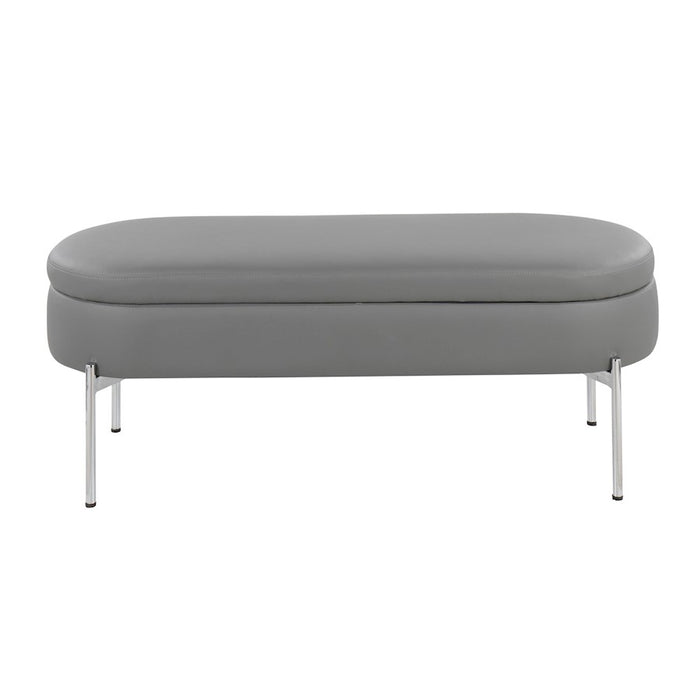 LumiSource Chloe Storage Bench in Chrome/Grey PU