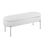 LumiSource Chloe Storage Bench in Chrome/White PU - BC-CHLOESTORW