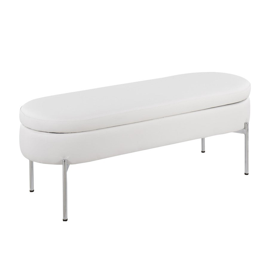LumiSource Chloe Storage Bench in Chrome/White PU - BC-CHLOESTORW