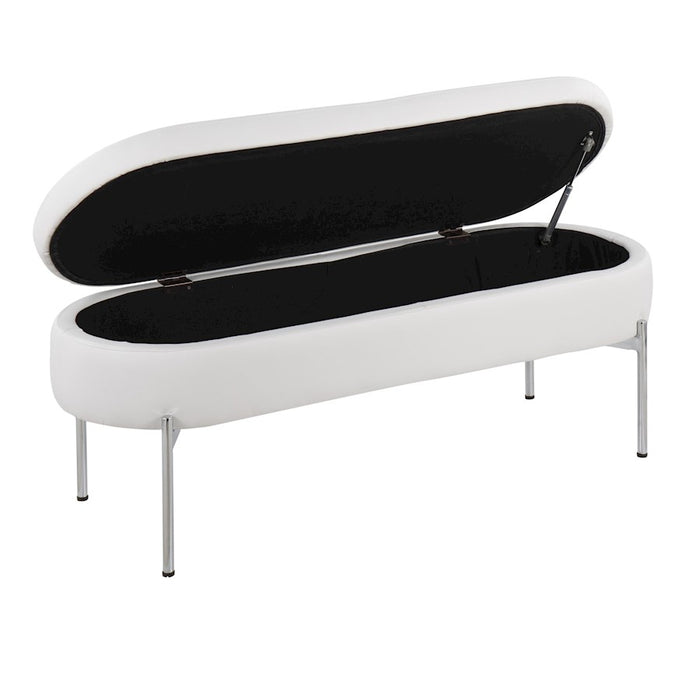 LumiSource Chloe Storage Bench in Chrome/White PU