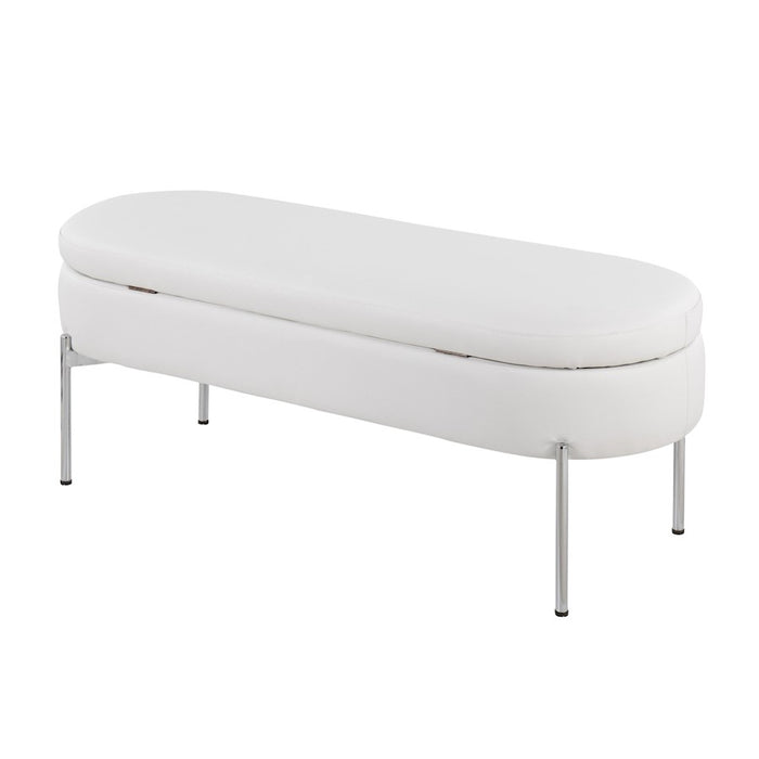 LumiSource Chloe Storage Bench in Chrome/White PU