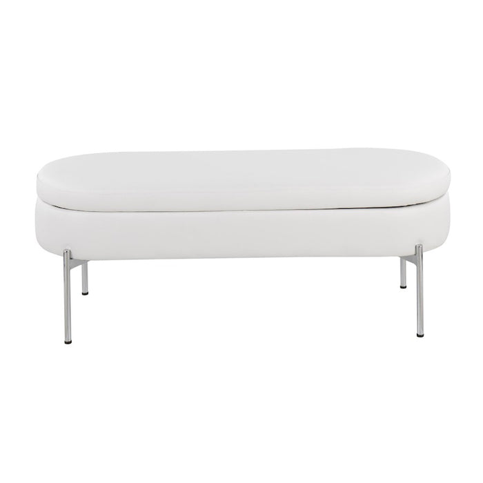 LumiSource Chloe Storage Bench in Chrome/White PU