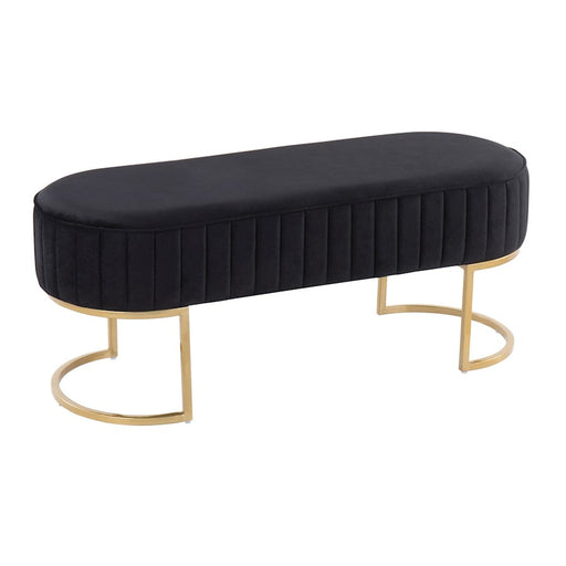 LumiSource Demi Pleated Bench in Gold Steel/Black Velvet - BC-DEMIPLTAUVBK
