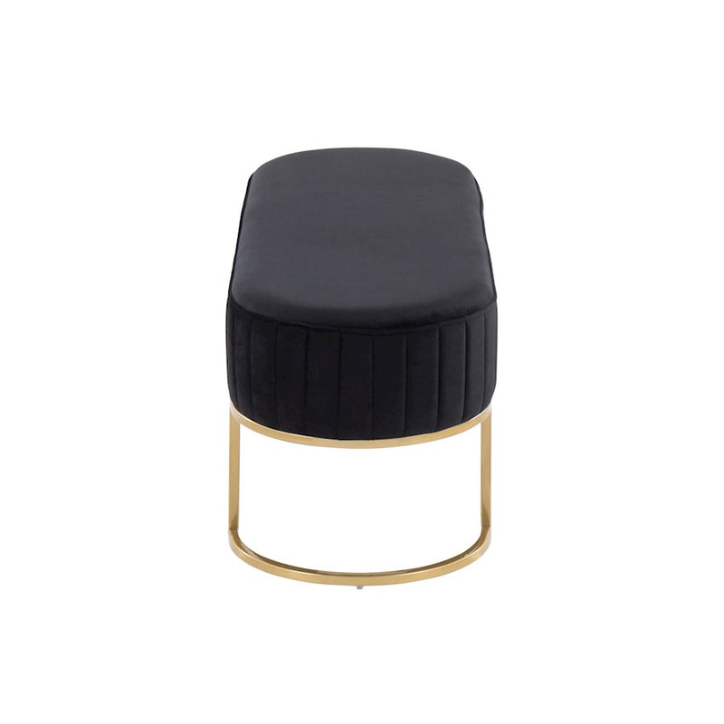 LumiSource Demi Pleated Bench in Gold Steel/Black Velvet