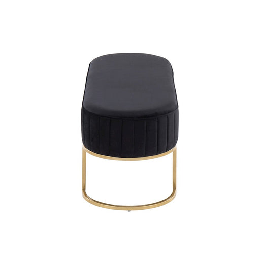 LumiSource Demi Pleated Bench in Gold Steel/Black Velvet