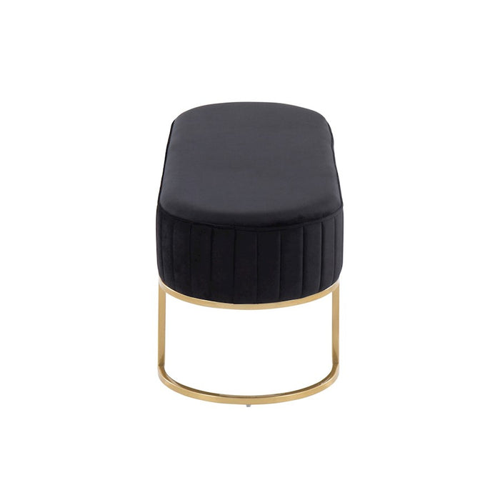 LumiSource Demi Pleated Bench in Gold Steel/Black Velvet