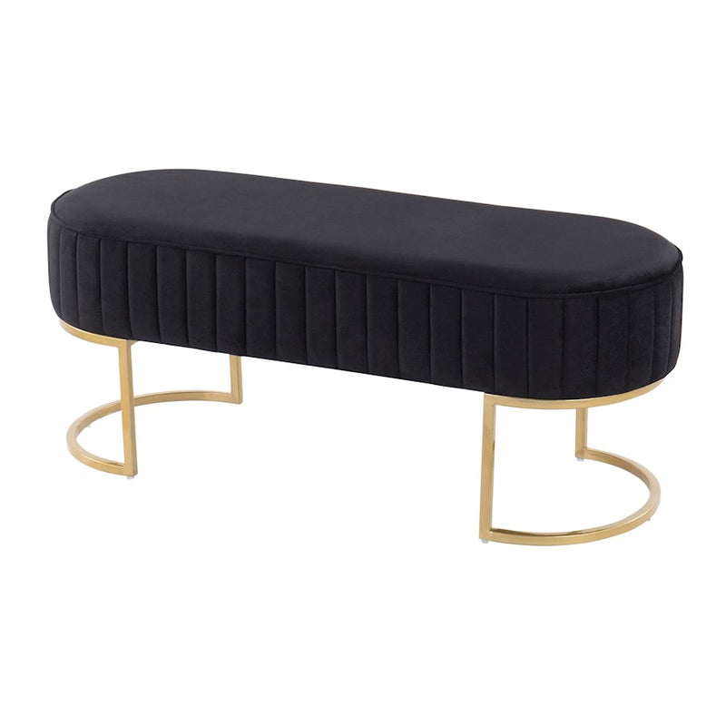 LumiSource Demi Pleated Bench in Gold Steel/Black Velvet